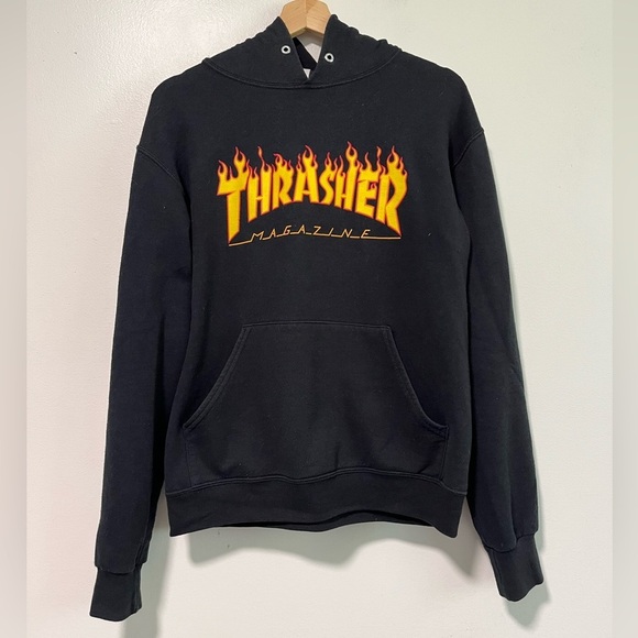 Thrasher Magazine Flame Logo Hoodie - Black - Size Small - Picture 2 of 9